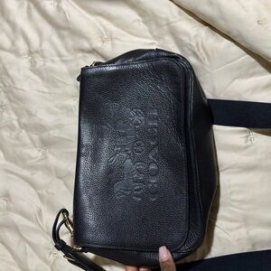 Coach Black Pebbled Leather Belt Bag with Embossed Logo